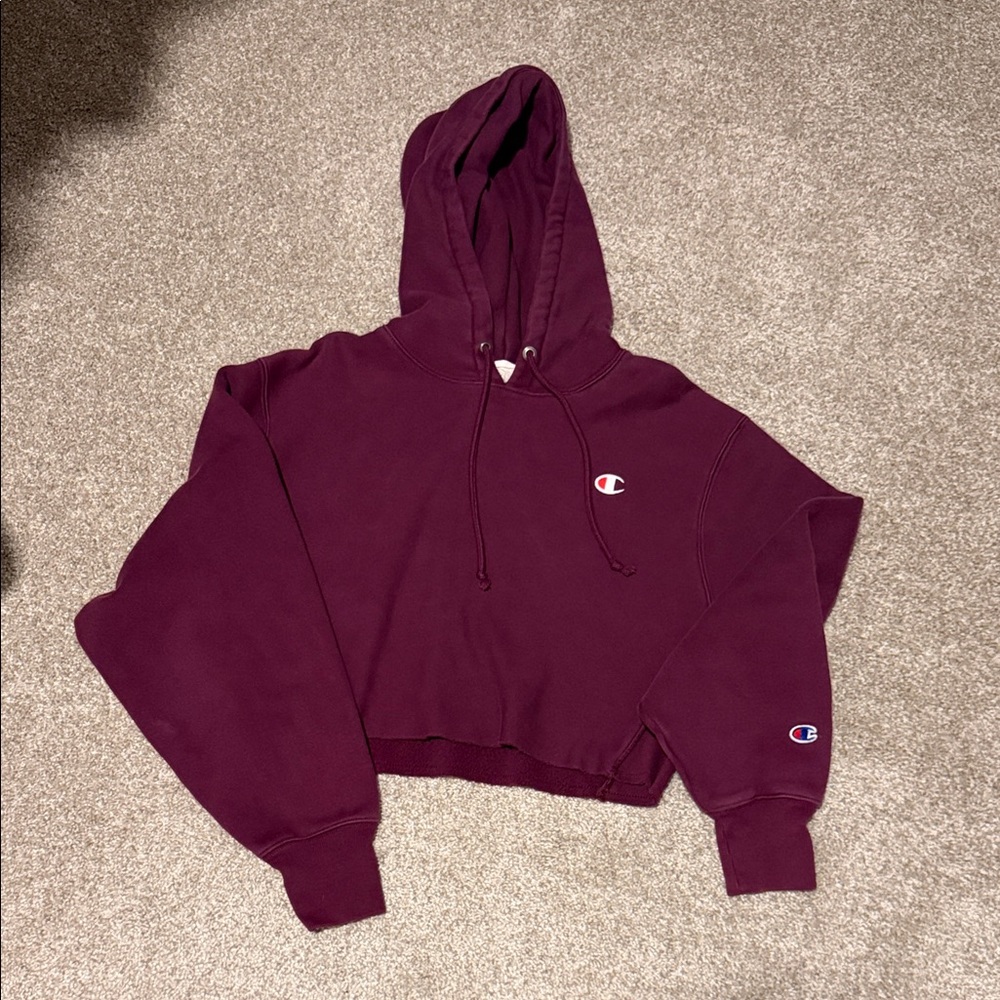 Champion Burgundy Cropped Hoodie